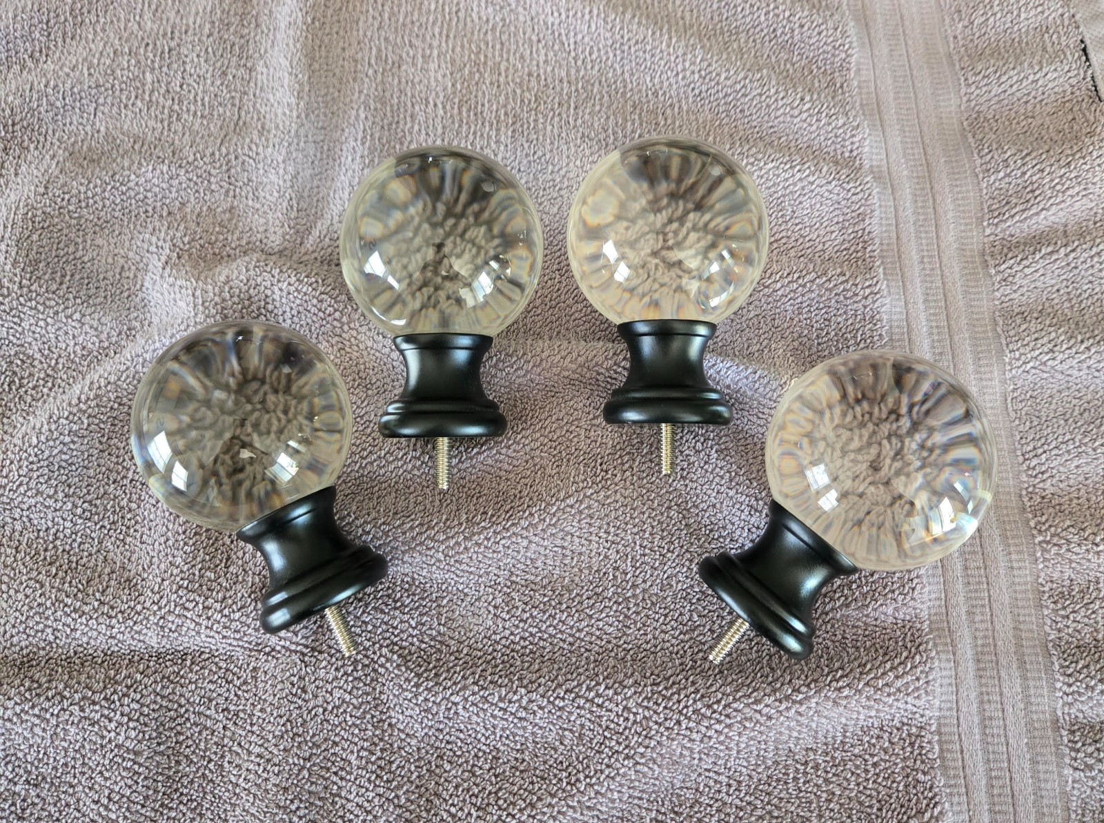 BED BATH & BEYOND BRONZE CRYSTAL ROUND FINIALS for 1 1/4″ CURTAIN ROD-SET OF 4