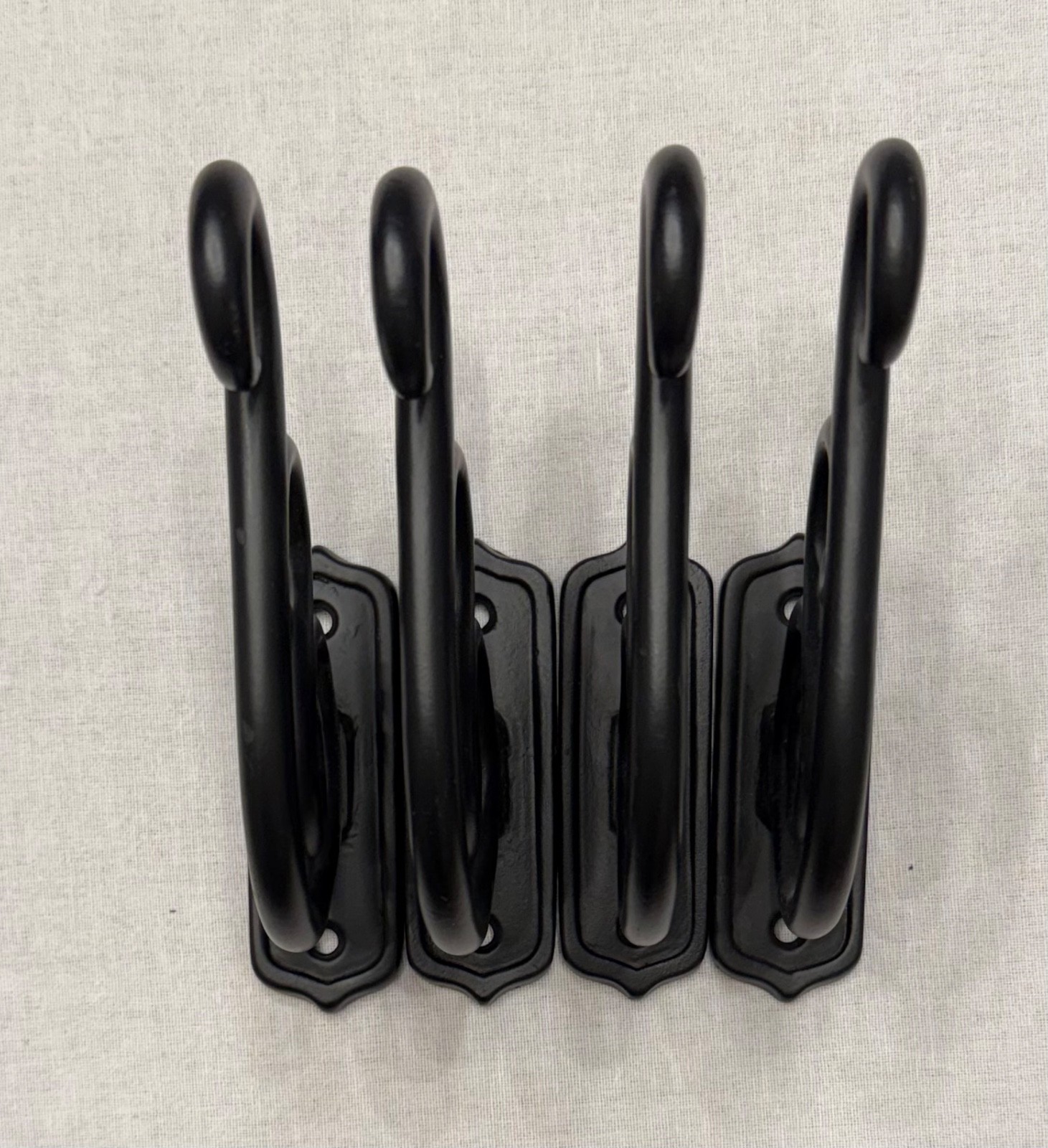 4 POTTERY BARN SWIRL SCROLL WALL BRACKETS OR CURTAIN ROD HOLDERS BLACK IRON