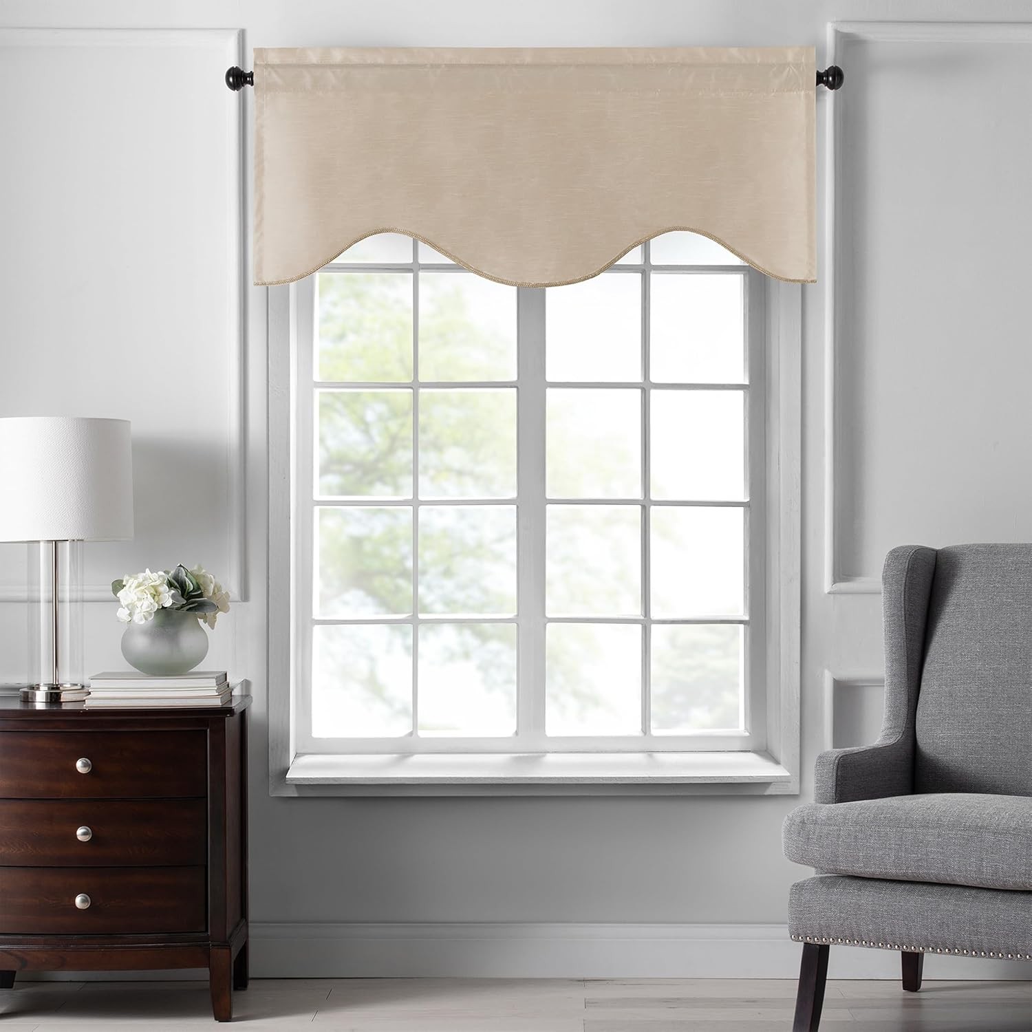 Home Fashions Colette Faux-Silk Scalloped Window Valance 50 in x 21 in Taupe