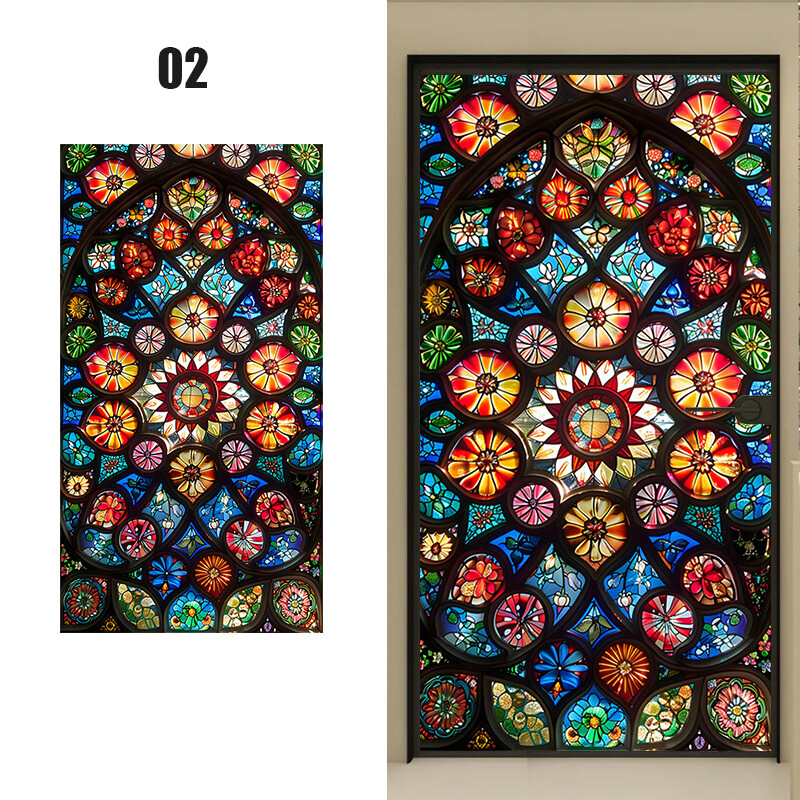 Retro Rose Printed Stained Glass Sticker Back Adhesive Cling Bathroom Decor.