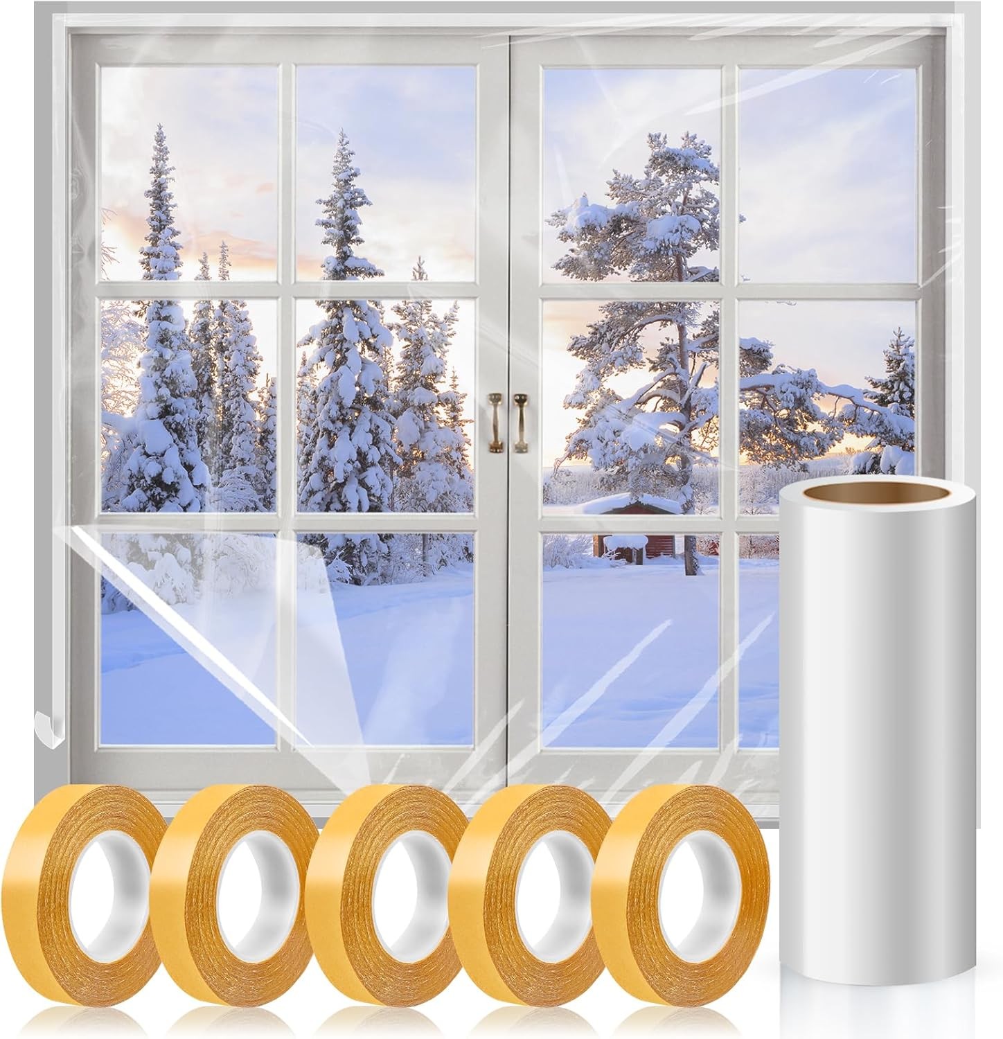 Window Insulation Kit, 63 × 394 Inch Plastic Window Coverings for Winter, Thick