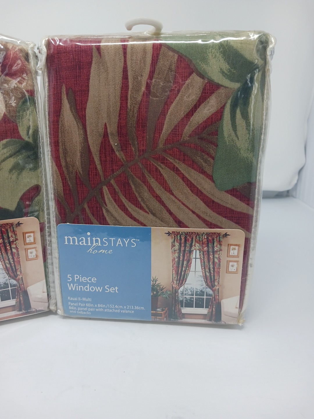 5 Piece Window Curtain Set, 2 Sets, Mainstays Home Kauai II Multi