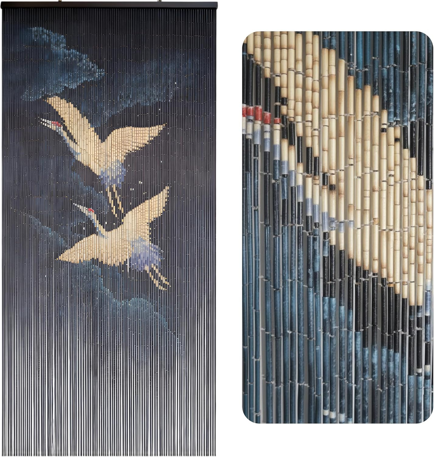Bamboo Beaded Curtains For Doorways Flying Crane Hanging Room Blind Decor Tool