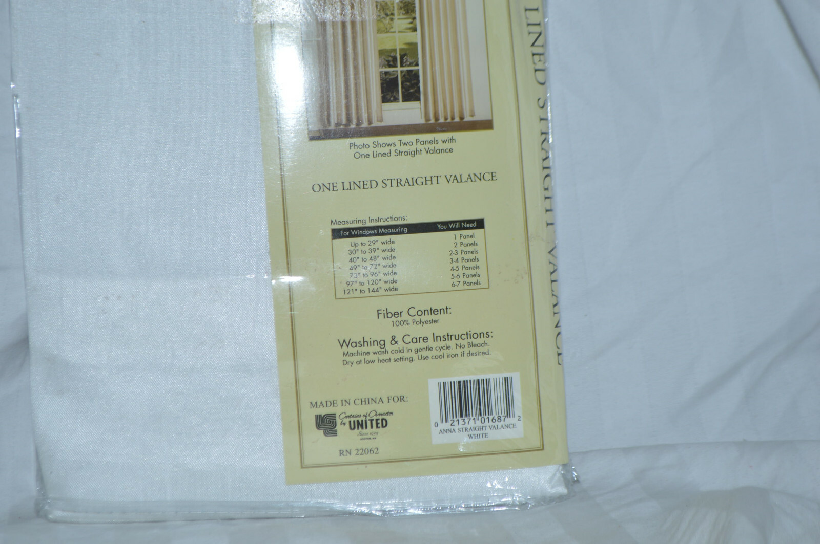 Anna Lined Straight Valance One White 54IN. W x 16IN. L. NIP