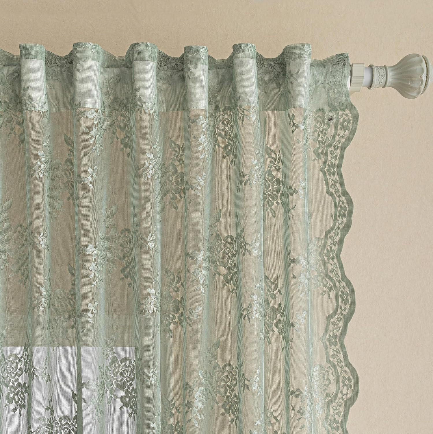 Lace Sheer Curtains 63 Inch Length Sage Green Spring Curtains Vintage Victorian