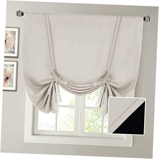 100% Blackout Tie Up Curtains for 42″W x 45″L (Pack of 1) Pumice Stone