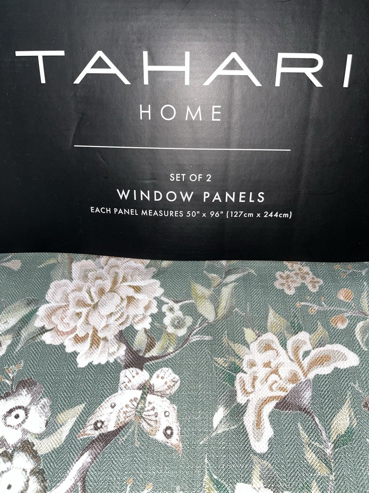 NWT Tahari Home Herringbone Botanical Design Drapes 50″ x 96″ Set of 2 Panels
