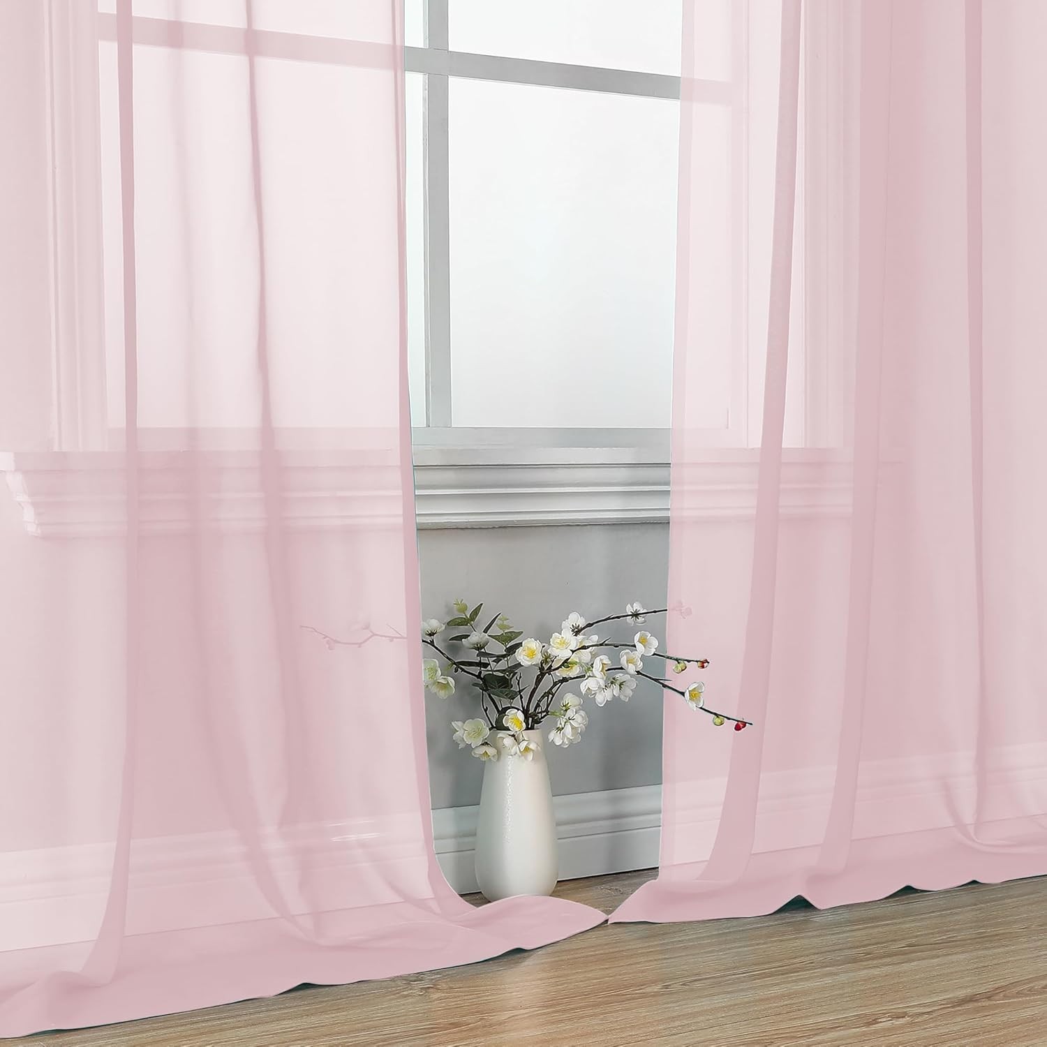 OVZME Blush Pink Sheer Curtains 84 Inches Long 42″W x 84″L (Pack of 2),