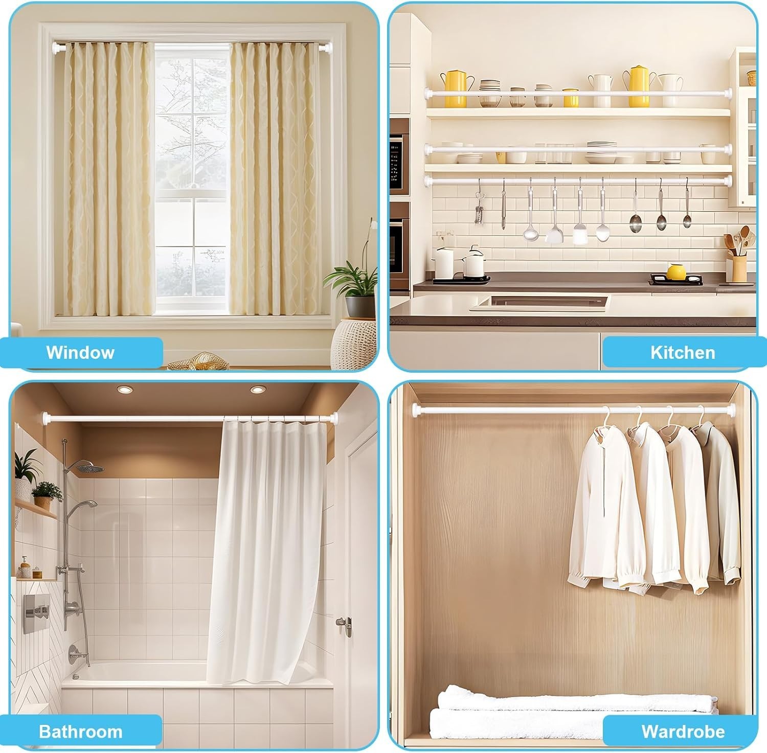 Tension Curtain Rod 30 To 63 Inch White Tension Rods Adjustable Spring Loaded…