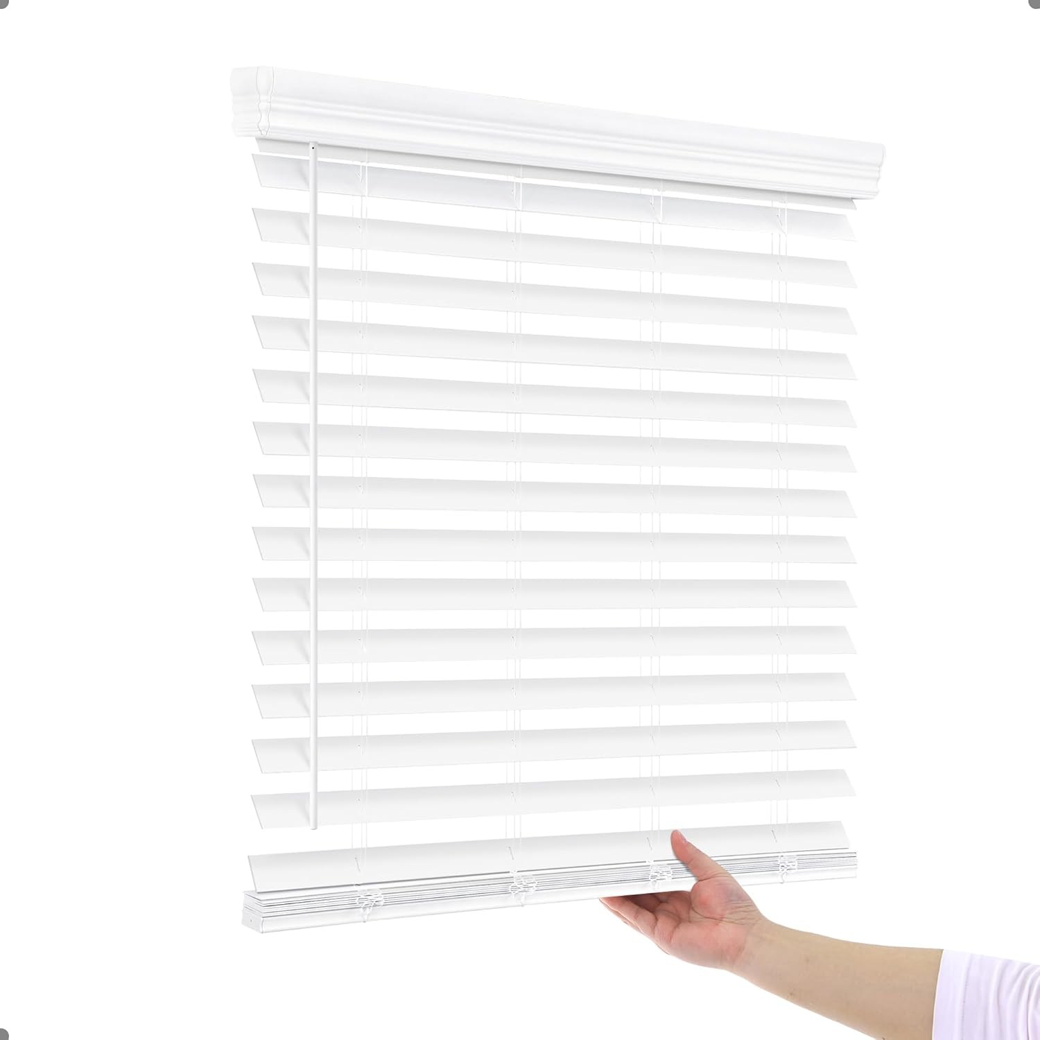 2 Inch Cordless Faux Wood Blind, 2″ Slats Horizontal Window Shades | No Cord