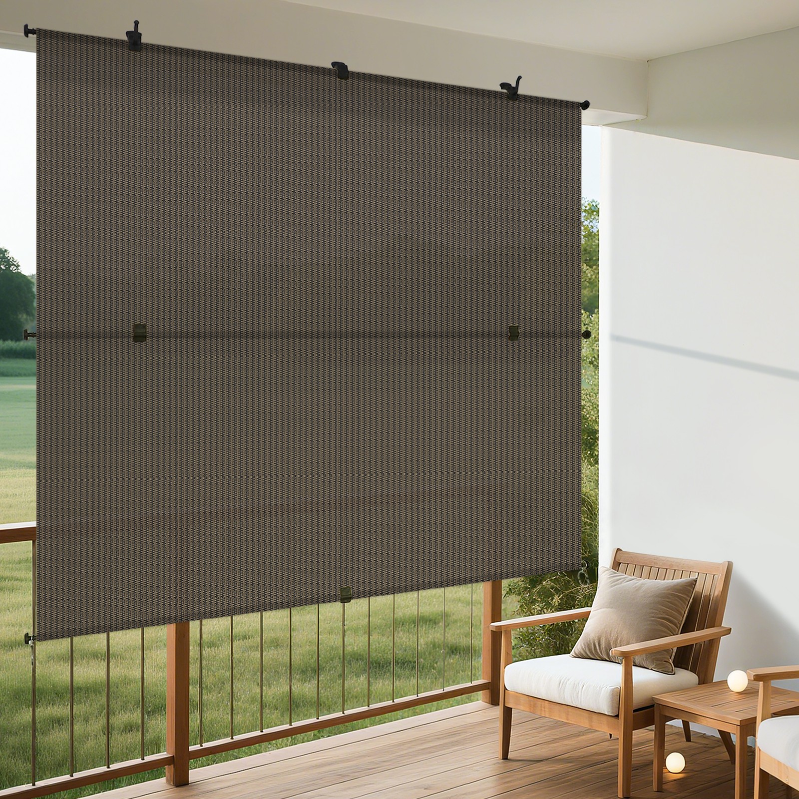 Outdoor Sunshade Roller Shades Roll up Shade Exterior Patio Curtain Blinds Brown