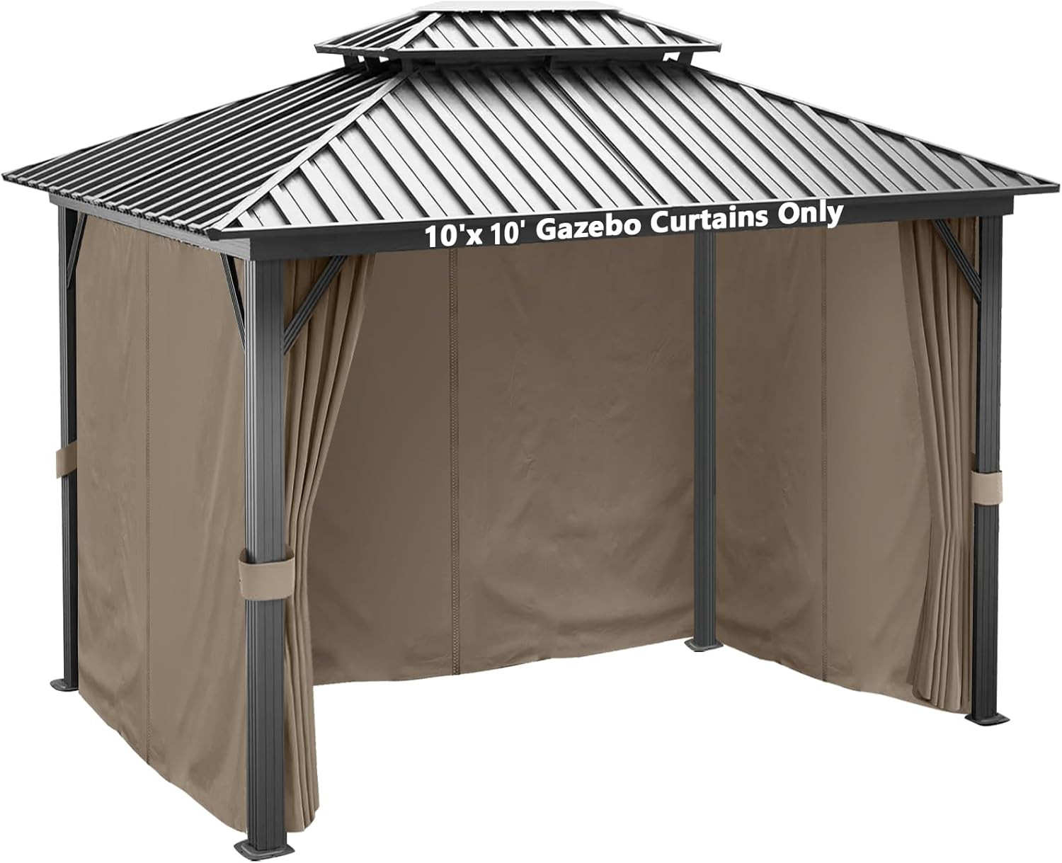 Waterproof 10’X10′ Gazebo Curtains with Zipper – 4 Panels, Brown