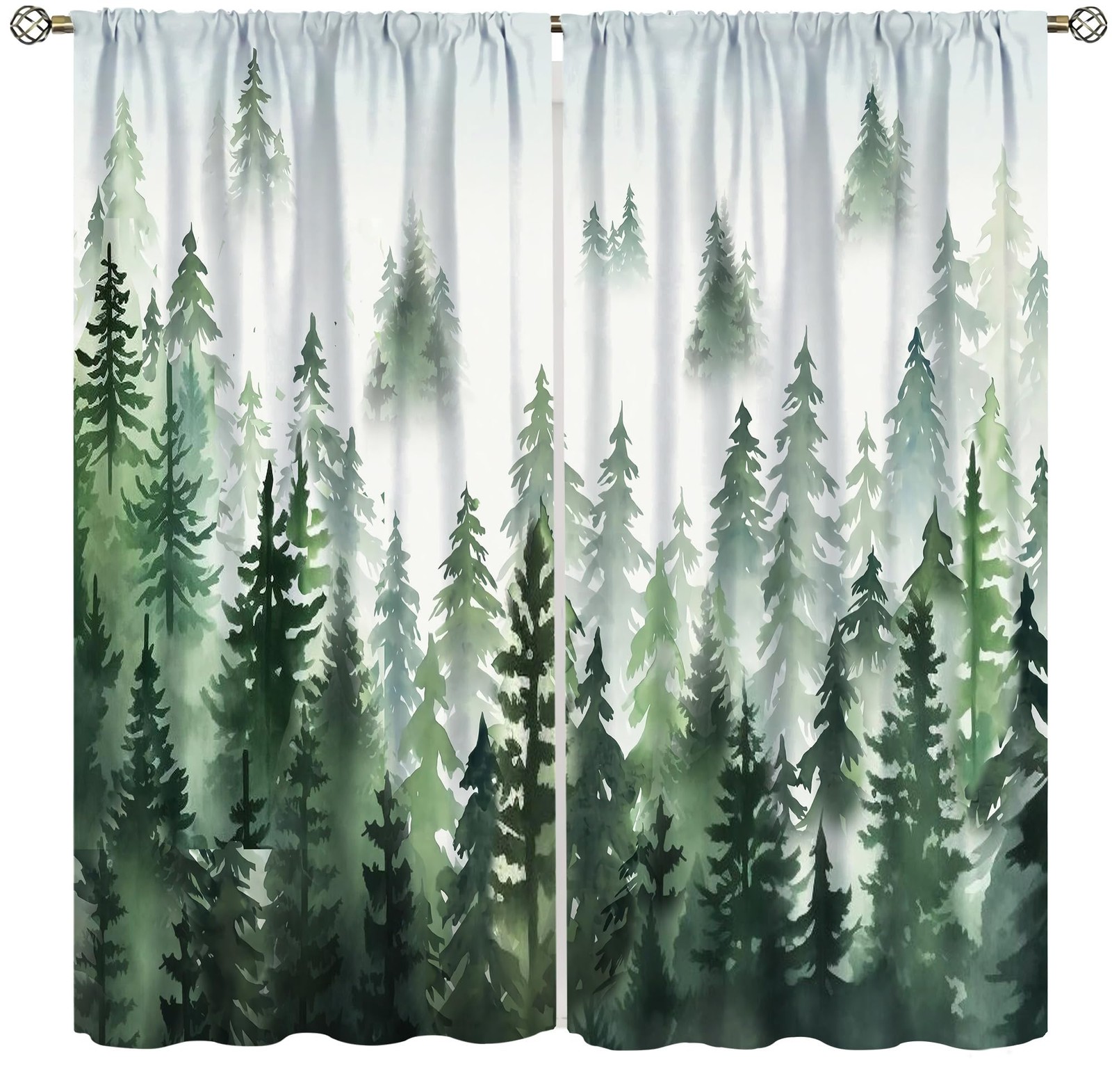 Sxxldng Exclusive Home Curtains Green Watercolor Forest Tree Silhouette Thermal