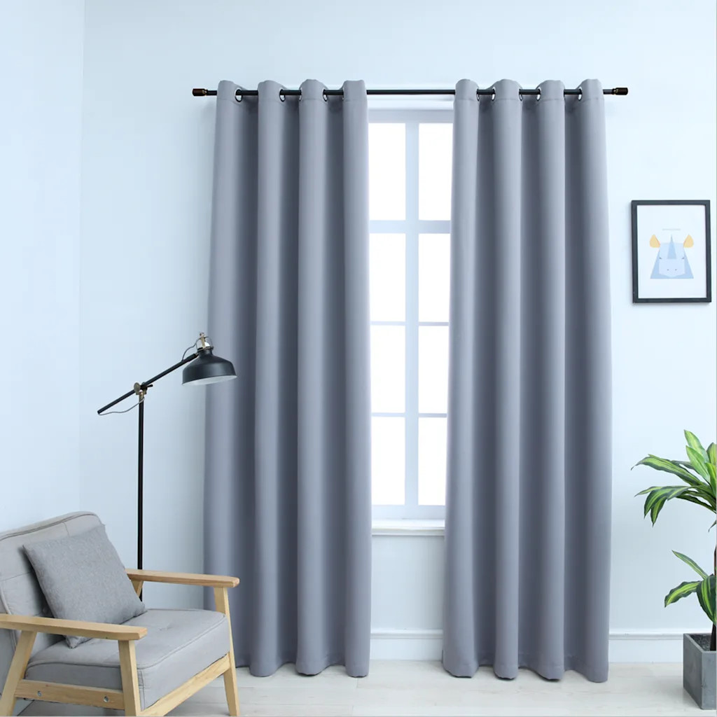 vidaXL Blackout Curtains with Rings 2 pcs Gray 54×95 Inch 100% Polyester Fabric