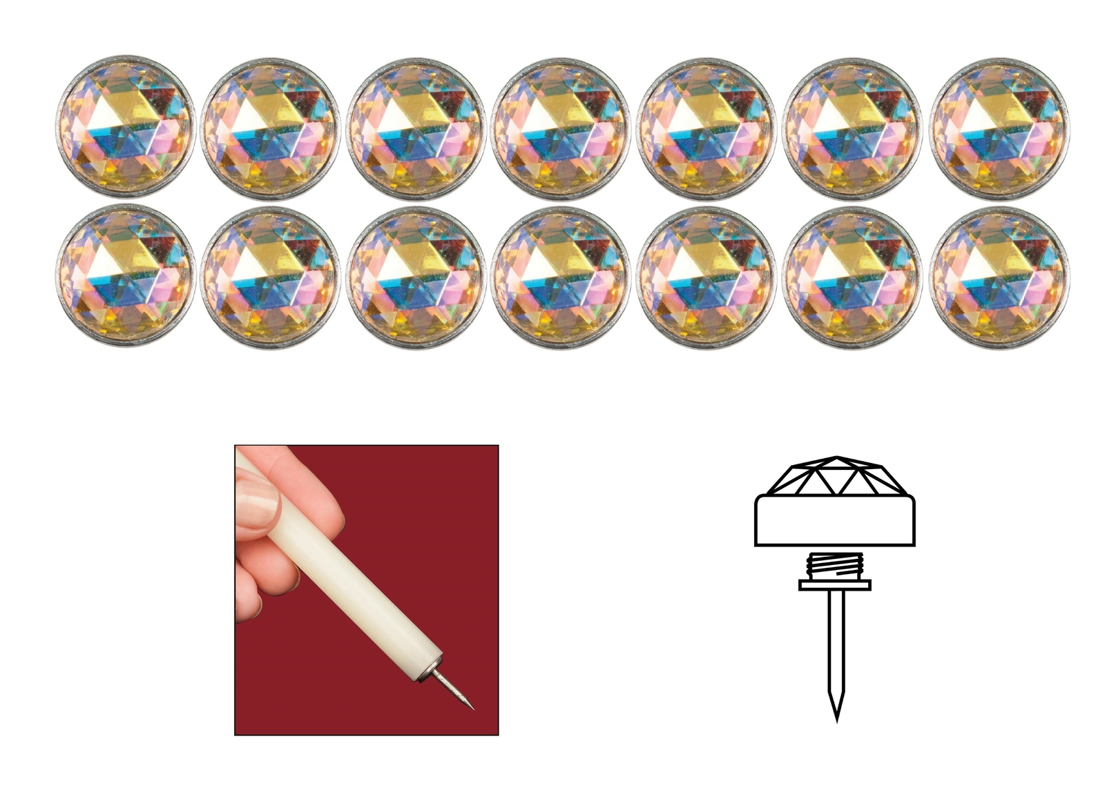 Irridescent Diamond Head Genuine Bohemian Crystal Upholstery Nail Tacks -14 Pack
