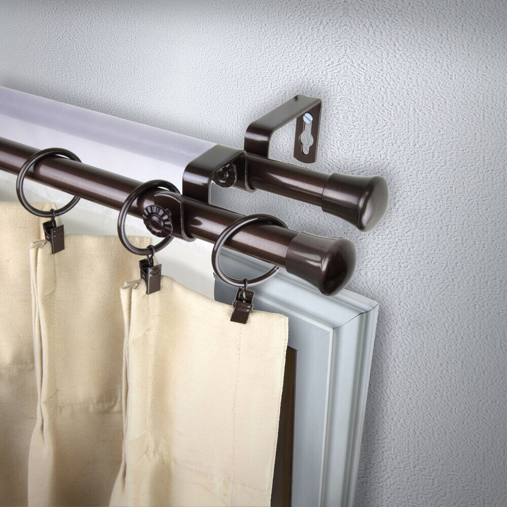 Rod Desyne 13/16″ Bay Window Double Curtain rod Adjustable 20-36, 38-72 in Cocoa