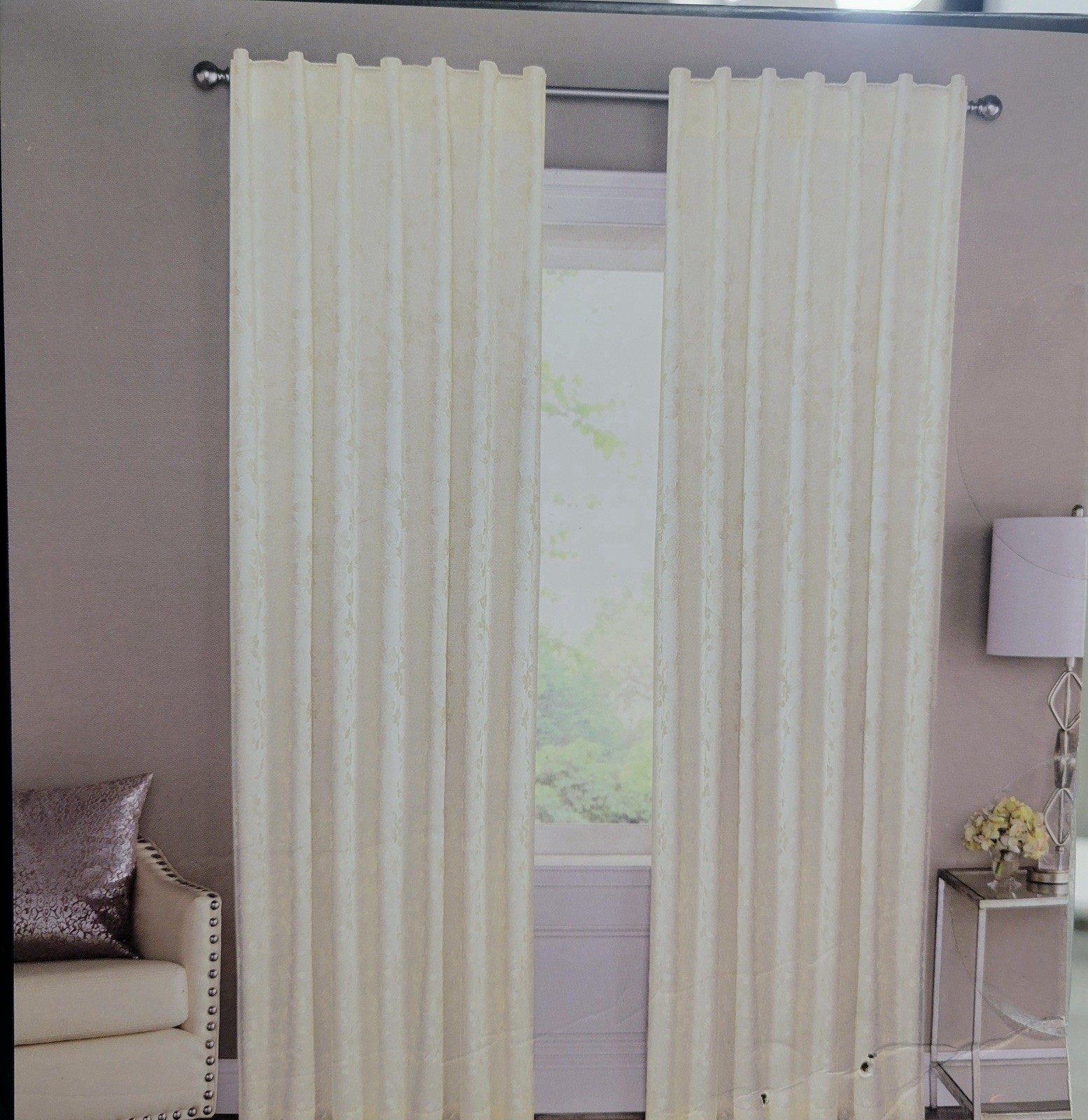 2pk Tahari Curtains Window Panels 50” x 96” Beige Off White Floral Spring Summer