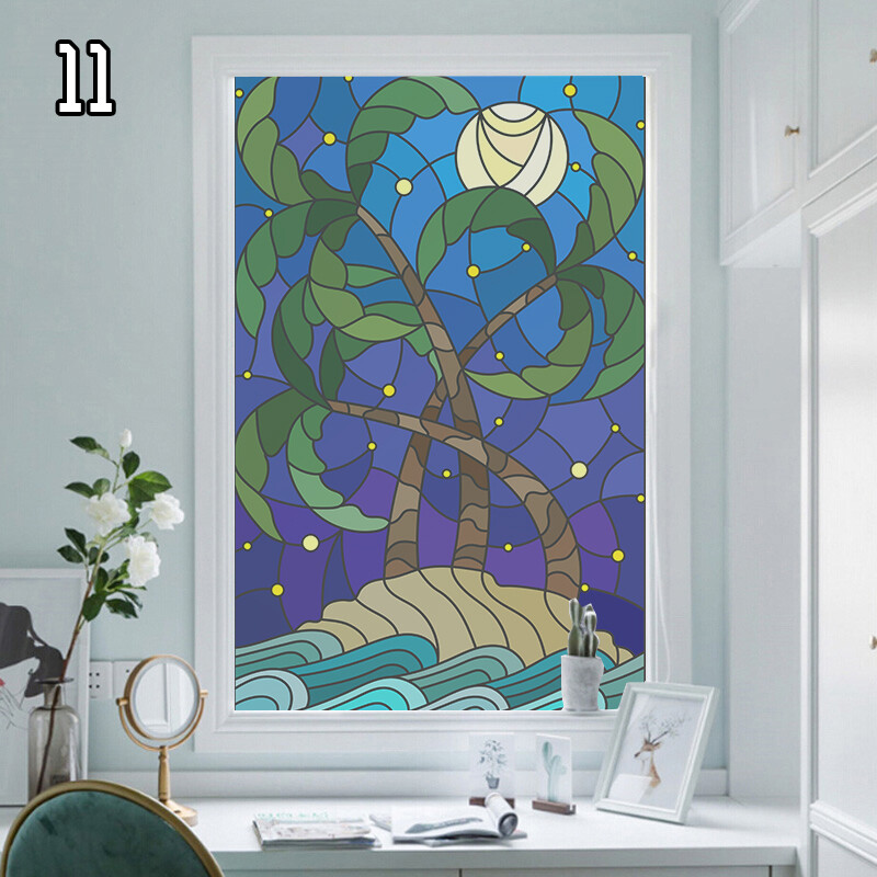 Window Film Retro Oil Painting Static Cling Room Decoration