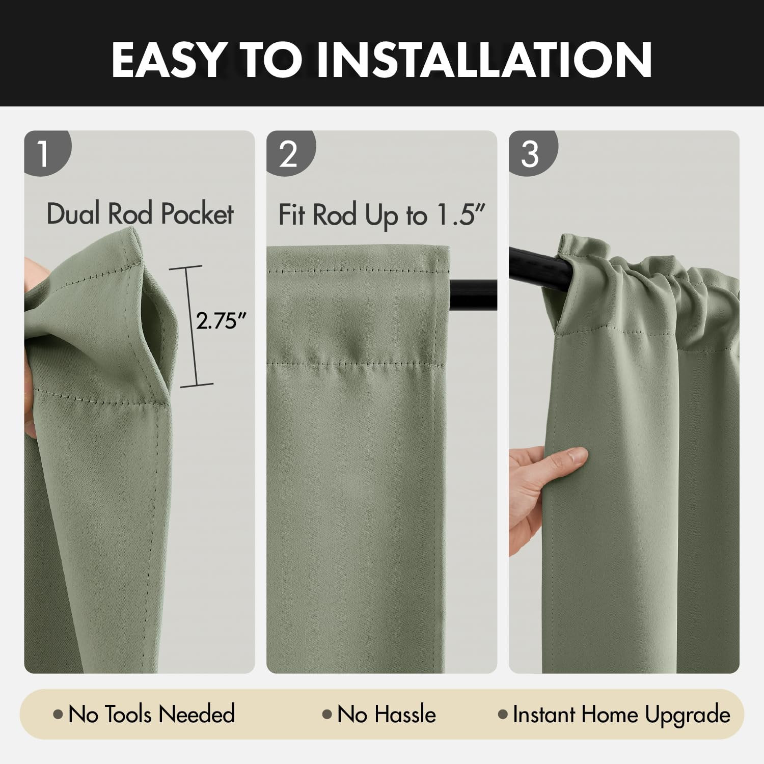 MIULEE Blackout Curtains 4 Panels Sets Sage Green 63 Inch Length, Top and Bottom