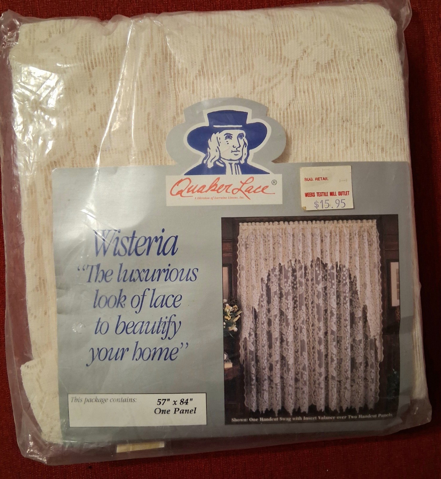 Vintage New Quaker Lace Wisteria Ivory Panel 57″X84″ New In Pack One Panel