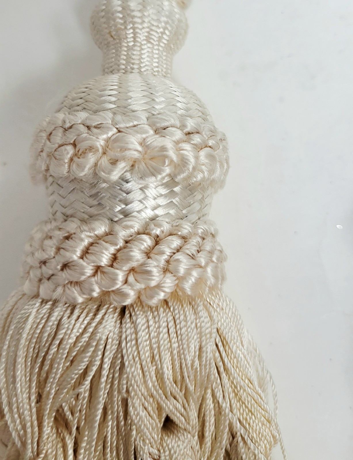 Decorative Lg Braid Tassel Curtain Tie Back Pair Ivory 10″