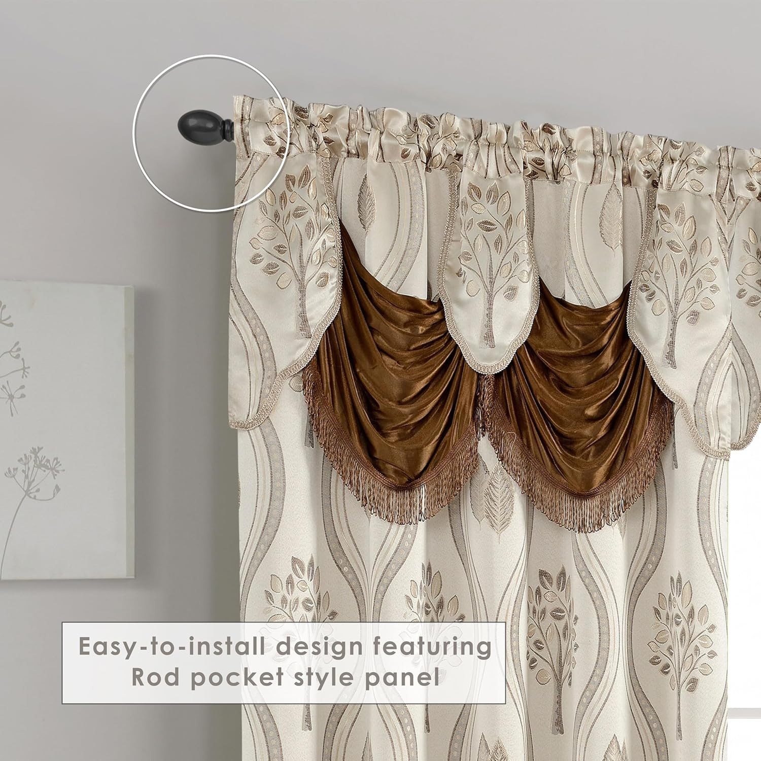 2 Pack Luxurious Beautiful Curtain Panel with Attached Valance 54″ X 84 inch