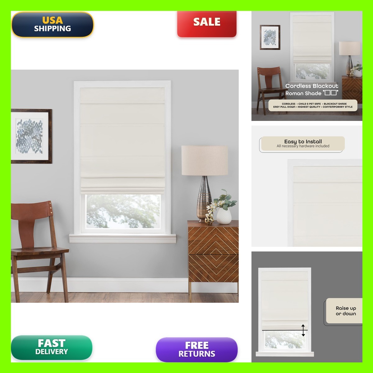 Cordless Roman Shades For – 35 Inch Width X 64 Inch – Window