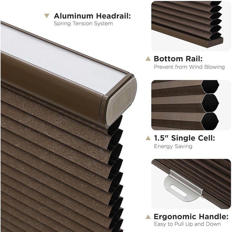 Cordless Blackout Blinds No Drill Honeycomb Shades Tension Mounted Energy Saving