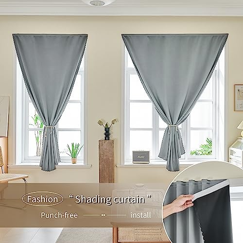Magic Tape Stick on Portable Curtains for 35″W x 48″L (Pack of 1) Silver Gray