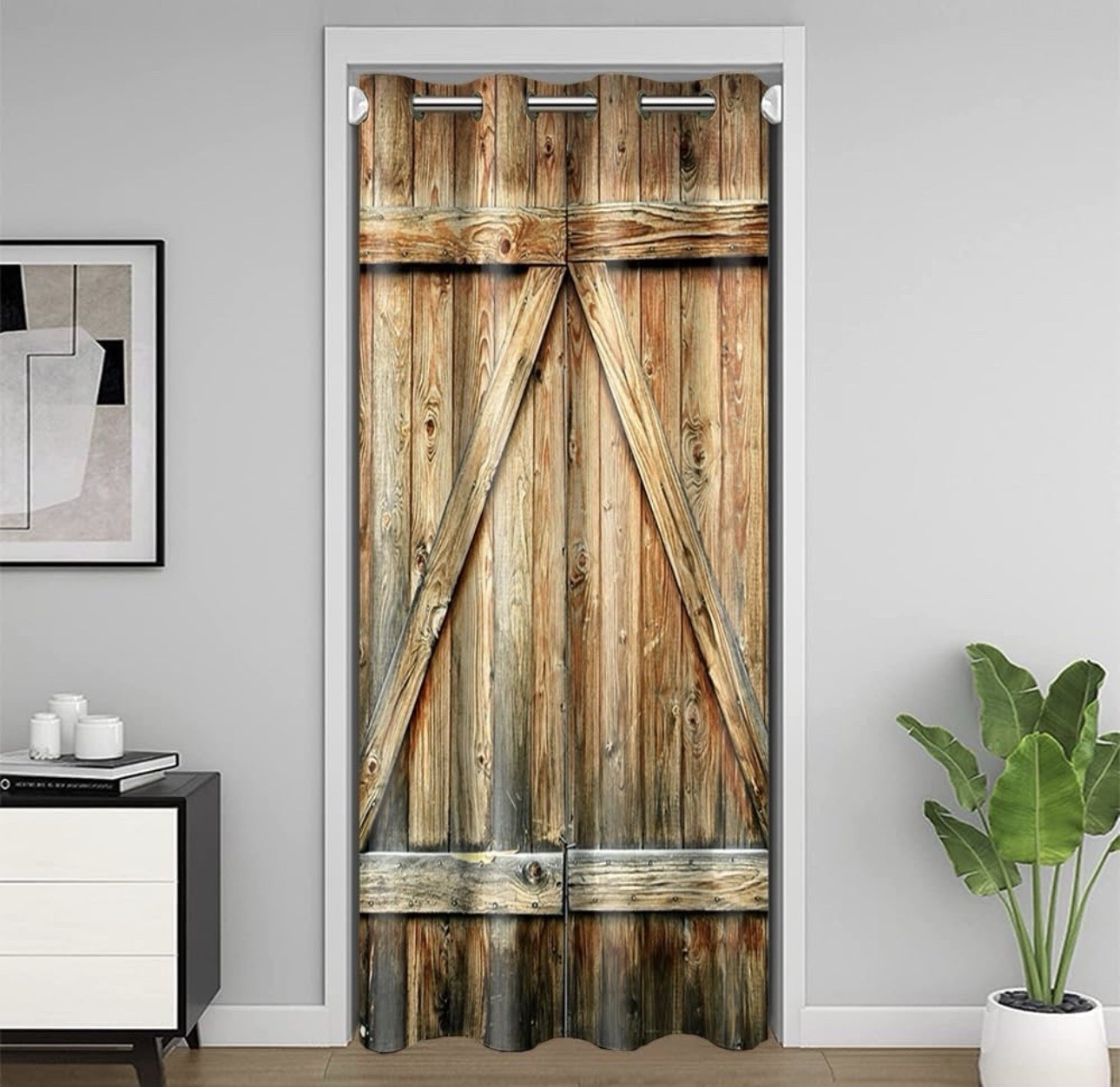 Closed Door Barn Door Curtains Rustic Vintage Wooden Planks Room Divider 40×72