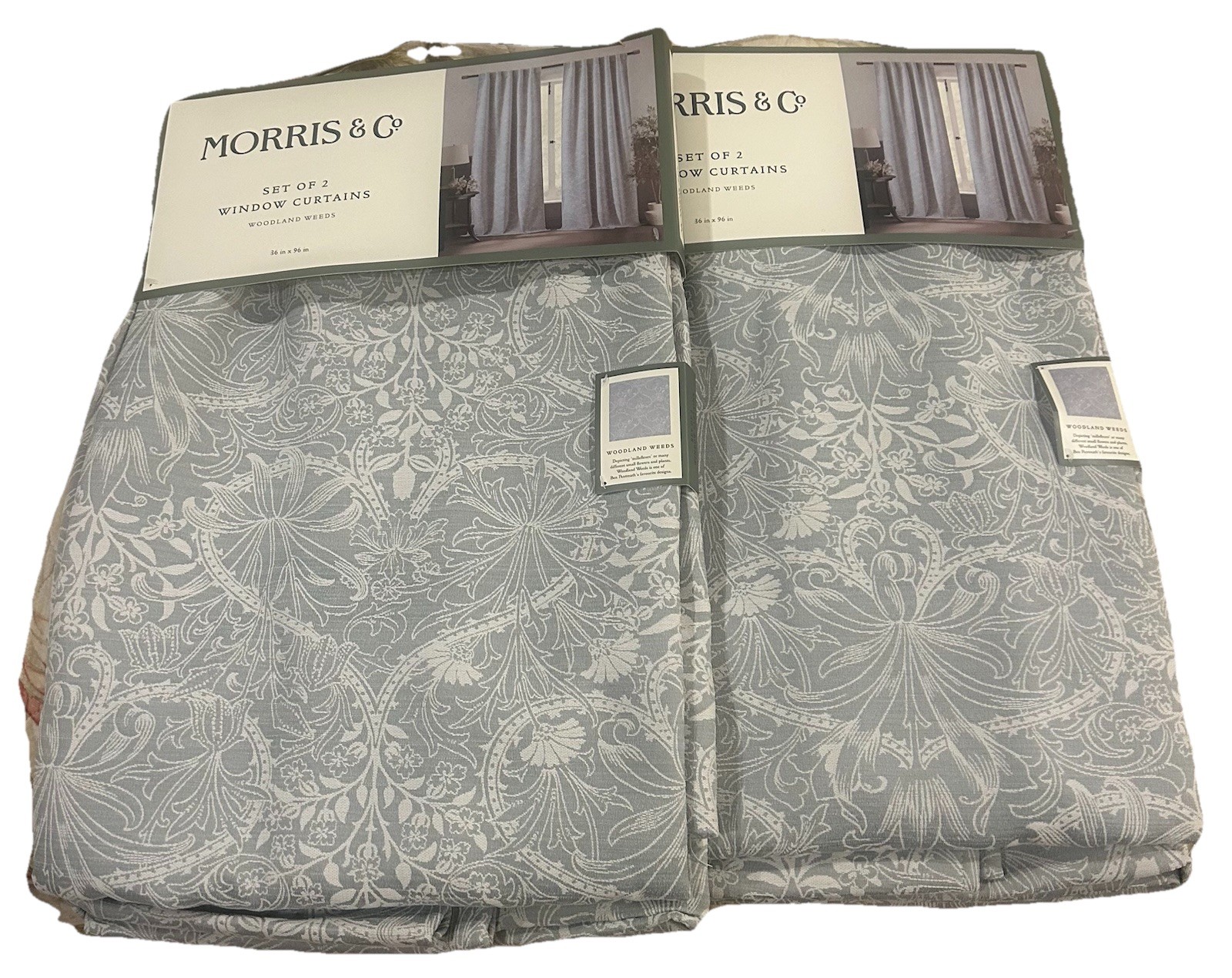 William Morris & Co Woodland Weeds Curtains Drapes 36″ x 96″ Set of 4 Light Blue