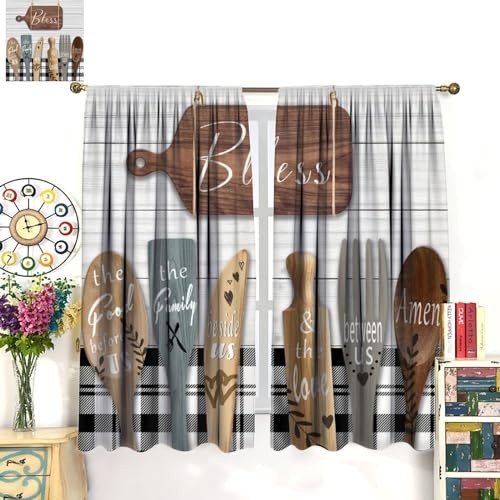 Rustic Kitchen Curtains Farmhouse Vintage 20″W x 45″L (Pack of 2) Kitchen-10