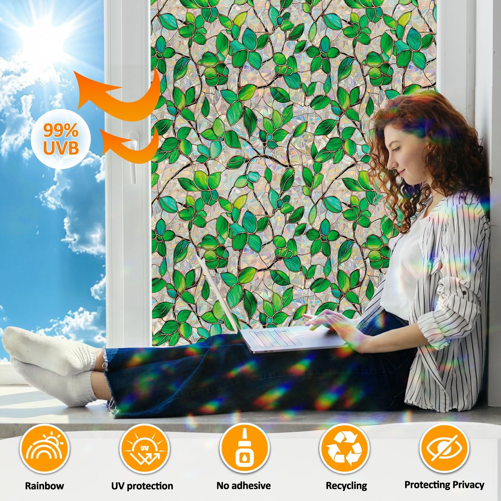 Window Privacy Film with Installation Tools Home Decorative Colored Glass Win…