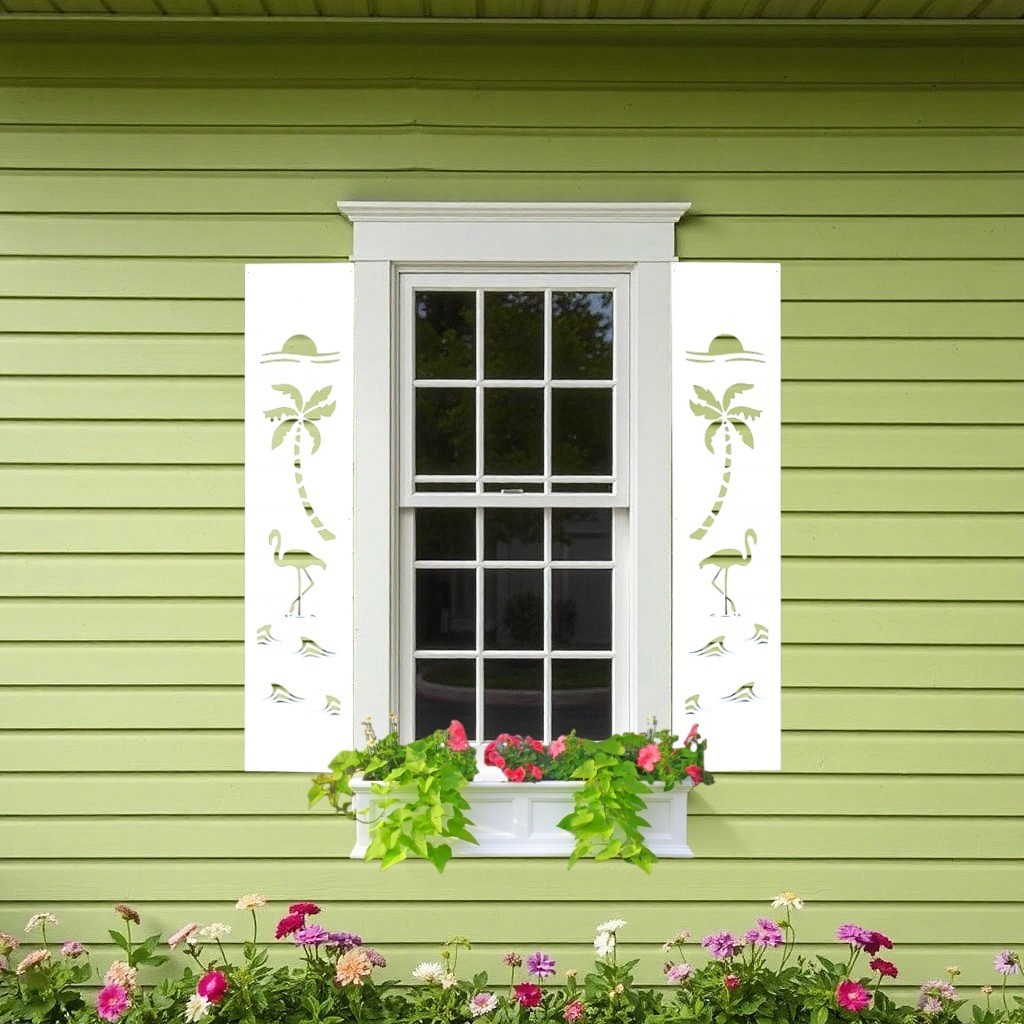 Decorative Window Shutters, Flamingo Design, Sold in Pair of 2 shutters