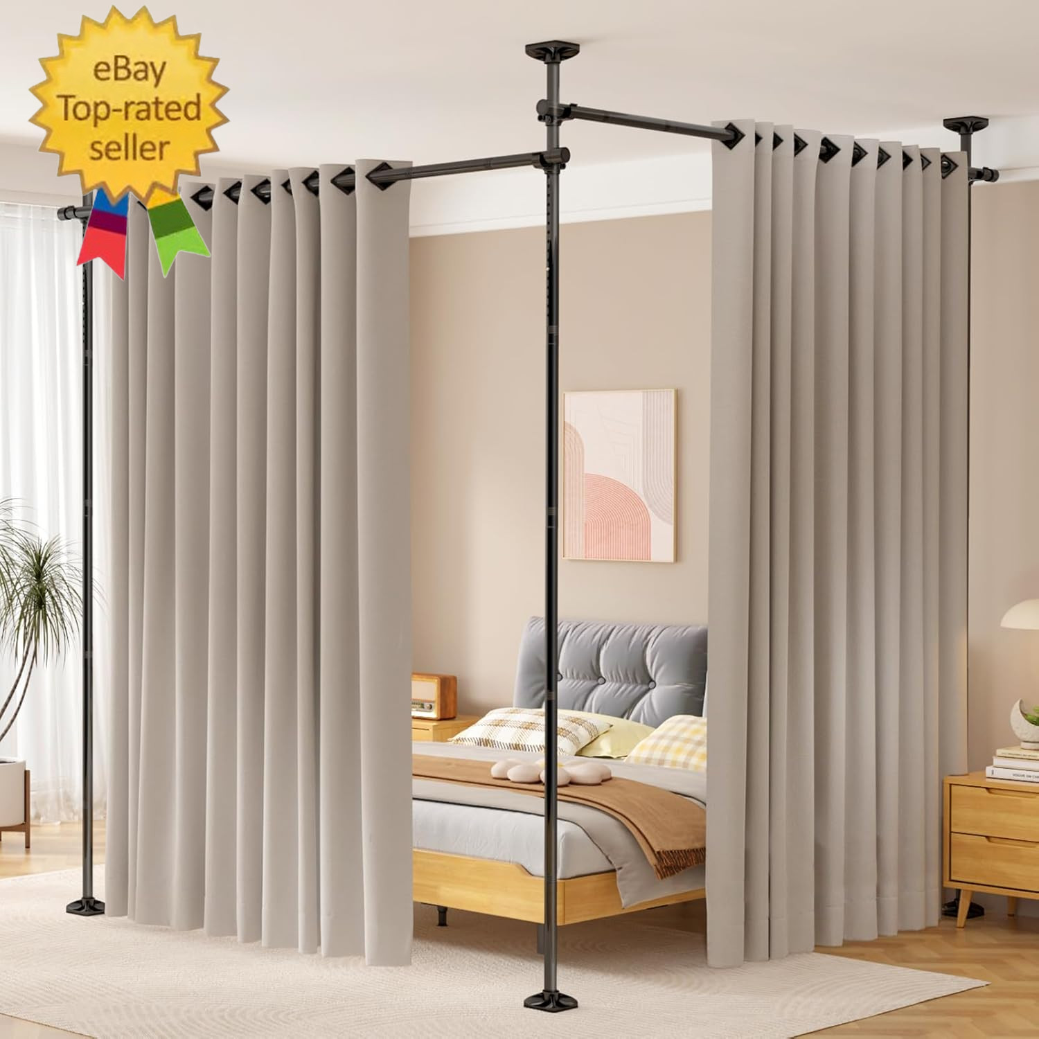 Room Divider No Drilling Curtain Rod Wall Divider for Room Separation, 4-10Ft(H)