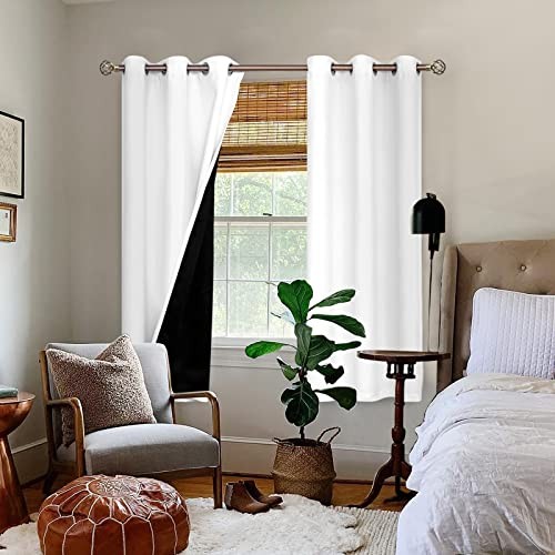 Blackout Curtains 63 Inch Long – Black Out 42″W x 63″L (Pack of 2) White
