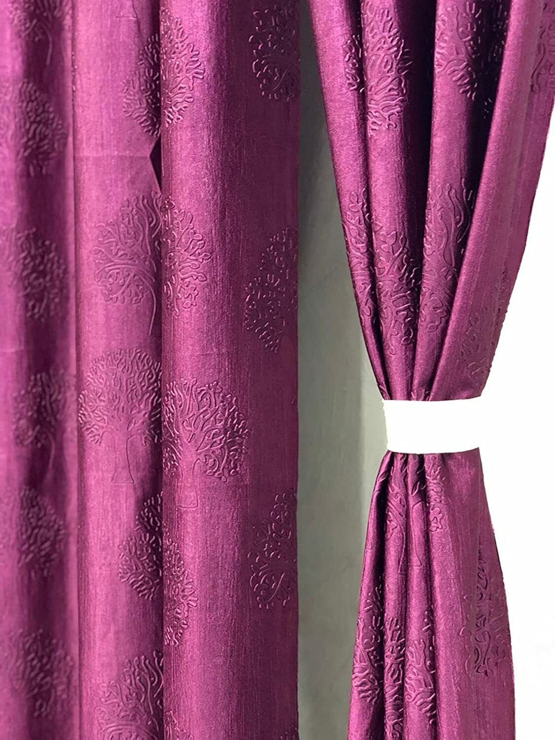 2 Piece Purple Tree Punching Crush Eyelet Window Door Curtains Set 5 7 9 Feet