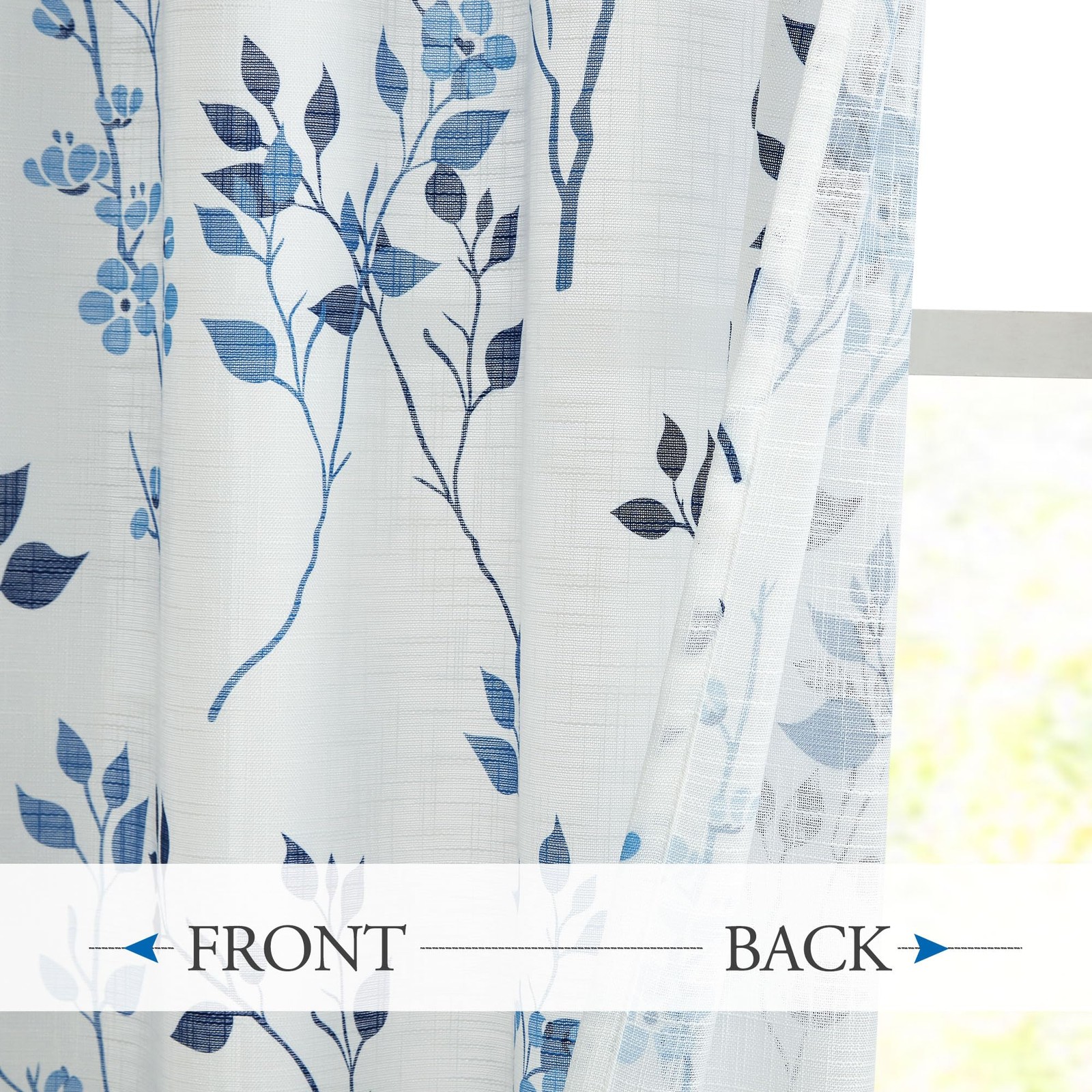 Beauoop Floral Leaf Semi Sheer Curtains 54″ L, 2 Panels for Living Room