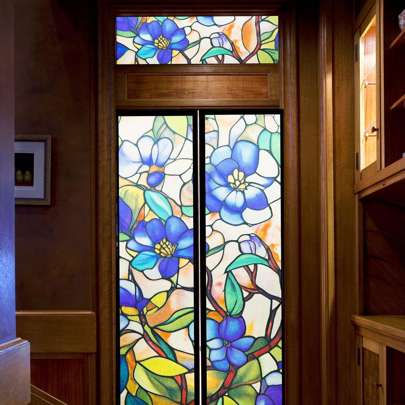 Window Privacy Film Stained Glass Floral Clings 24×36 UV Protection Static