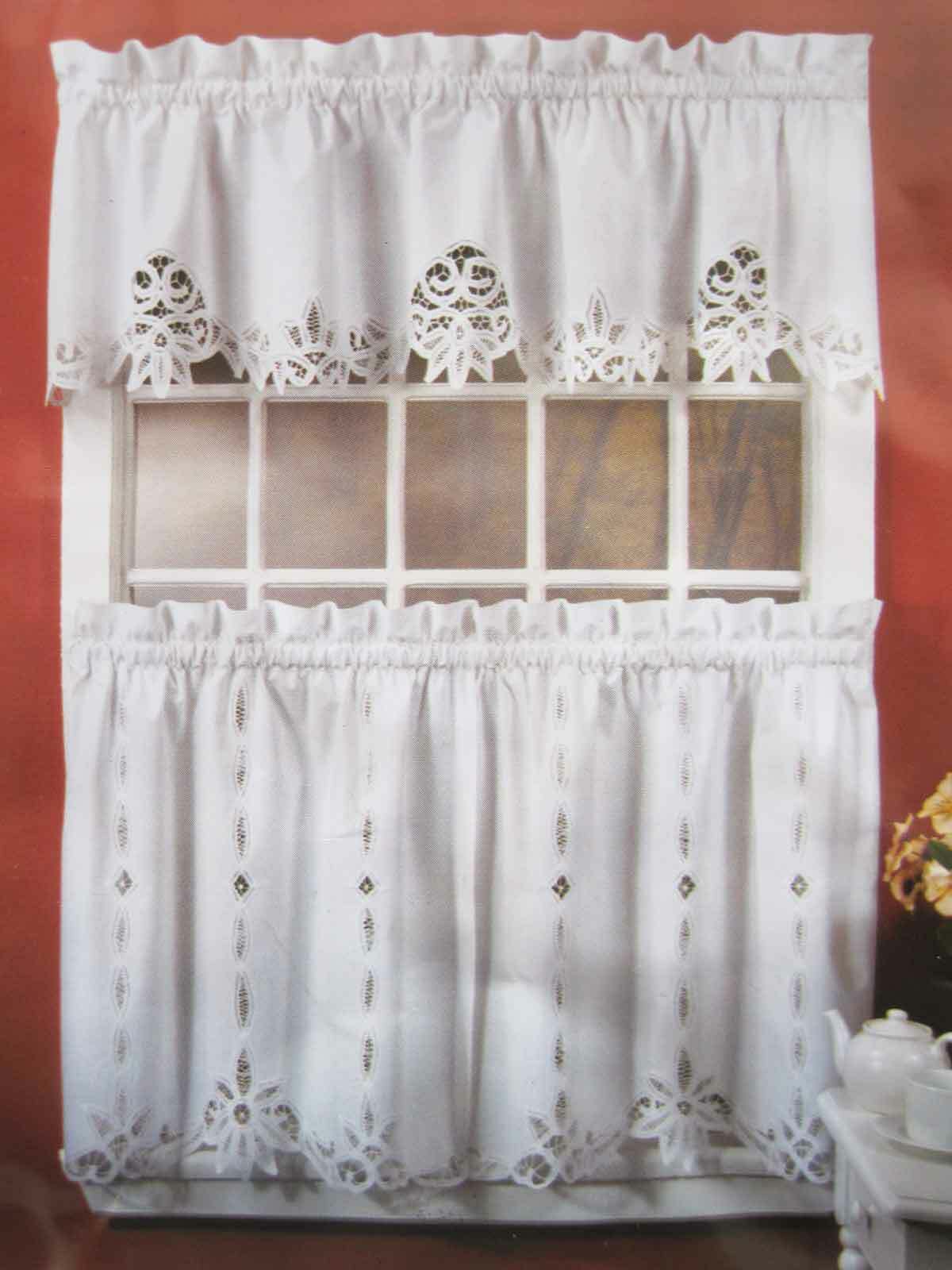 Again@Elegant Pair Hand Battenburg Lace Insertion White Cotton Curtain 65cm Drop