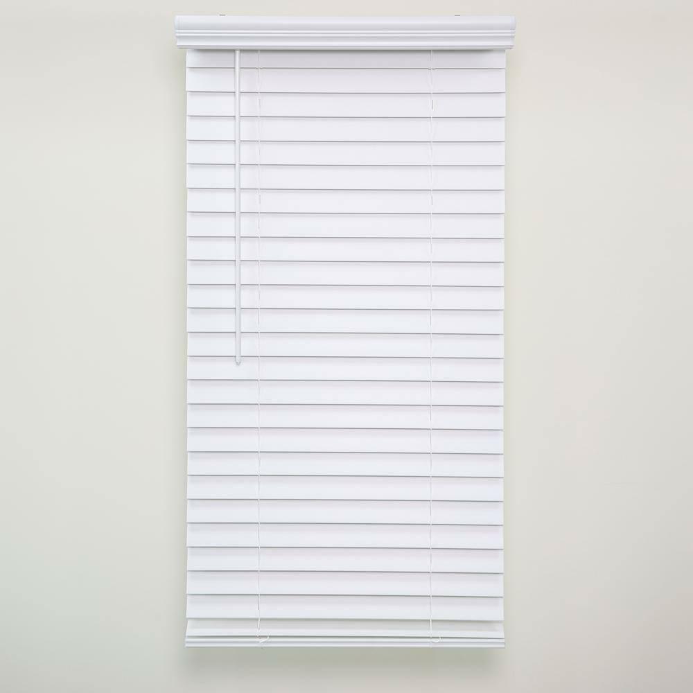 Cut-to-Width White Cordless Room Darkening 2 in. PVC Faux Wood Blind 23.75 in.