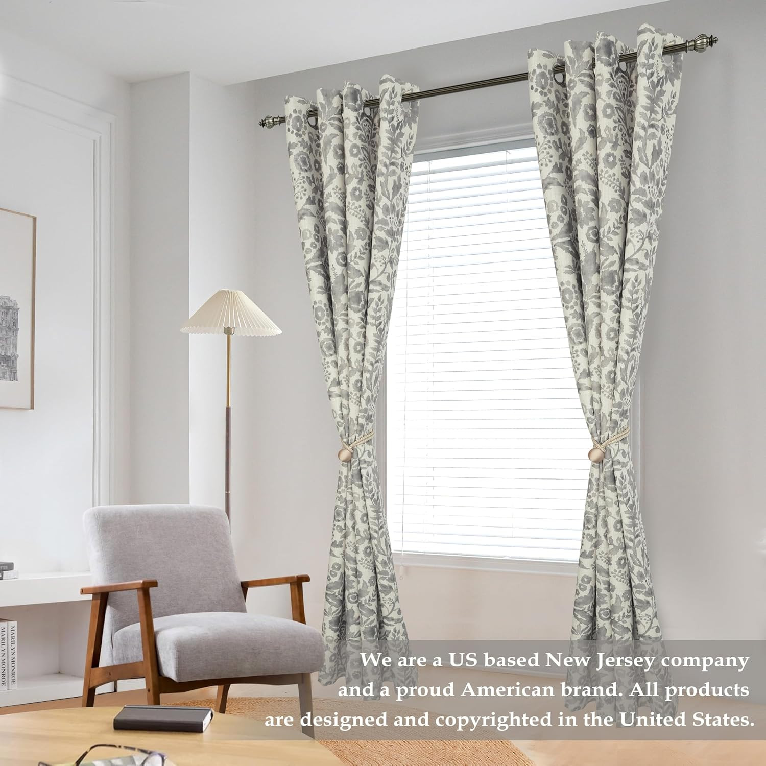 Julia Watercolor Thermal Insulated Blackout Curtains 52×84 Linen Gray 2 Panels