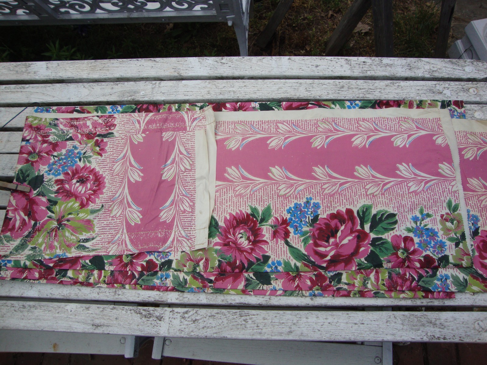 Vintage Mid Century Modern Floral 1940s Curtains 2 Pairs 2 Valances Pink Vinyl