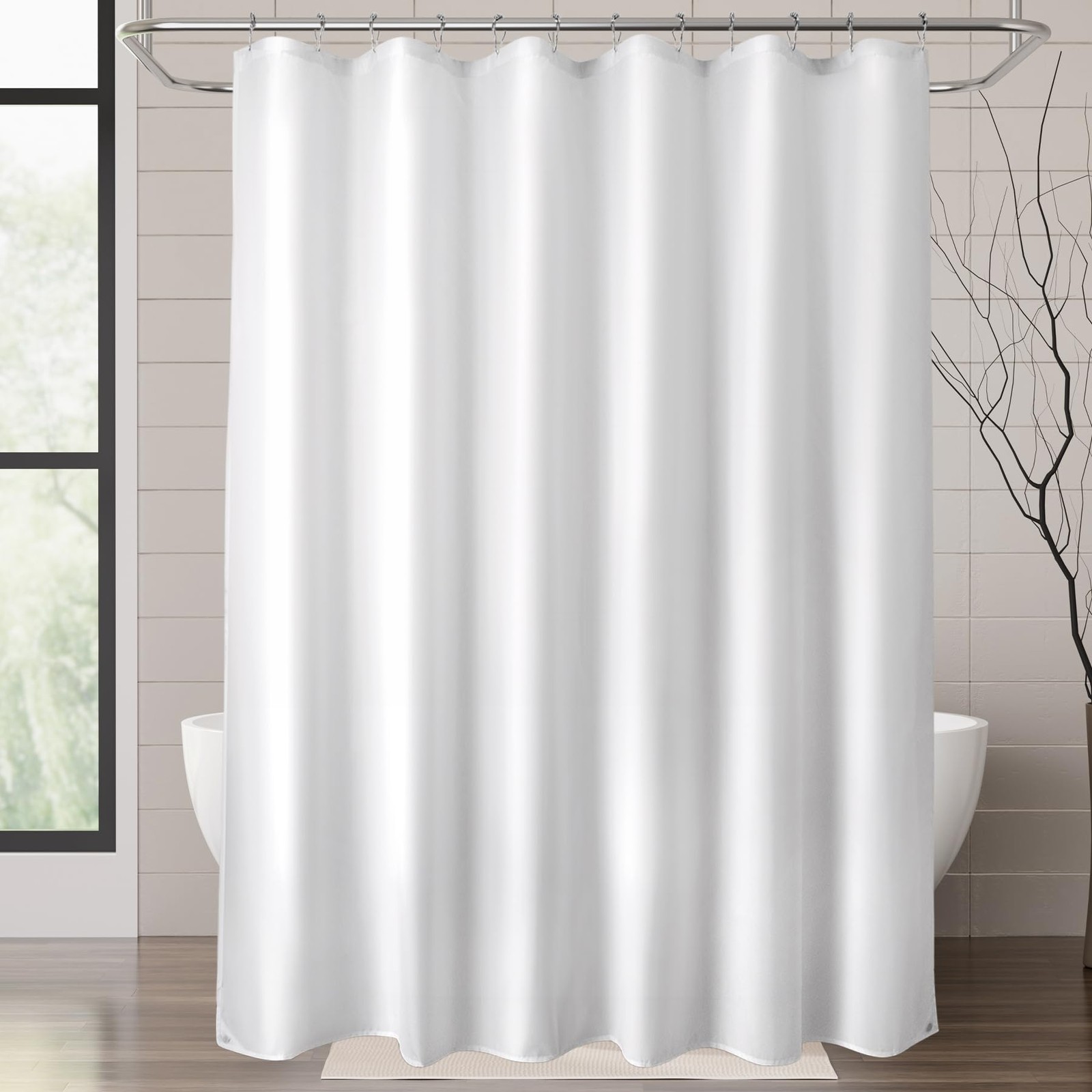 Titanker Waterproof Fabric Shower Curtain 70″W x 72″L (Pack of 1), White