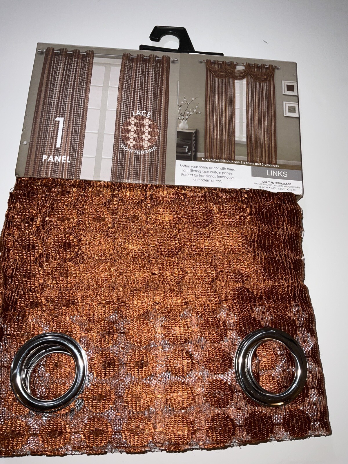 Links Light Filtering Lace (1) Panel Rust 54×84” Grommet Top