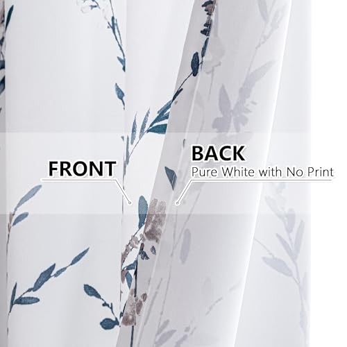 Blue and White Floral Light Filtering 52″W x 84″L (Pack of 2) A-navy Blue