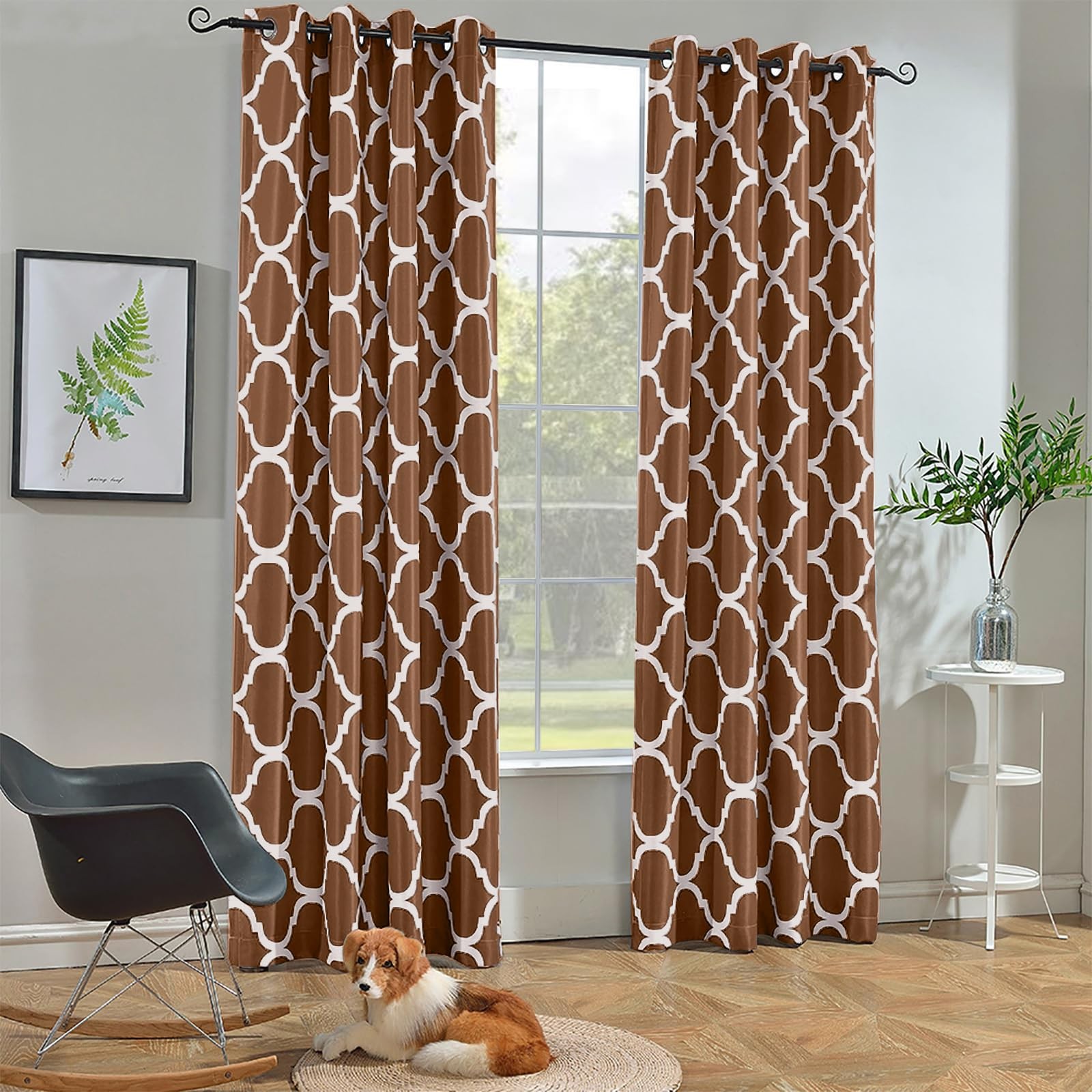 Moroccan Blackout Curtains for Living Room, 52×96 Inch, Grommet Top, Coffee