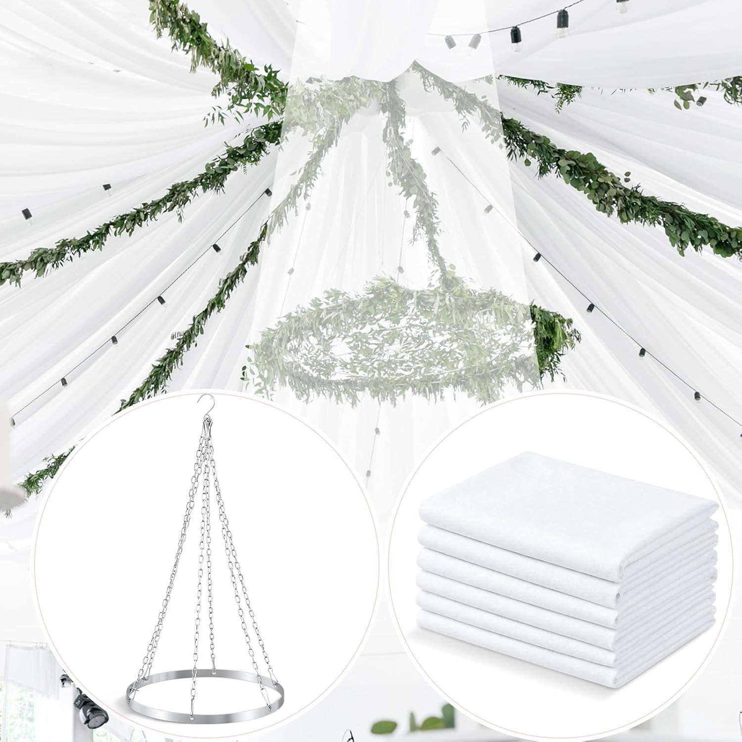 5Ft X 20Ft 6 Panels 12 Inches Ceiling Drapes Hanging Kit with Drapery- Ceiling H