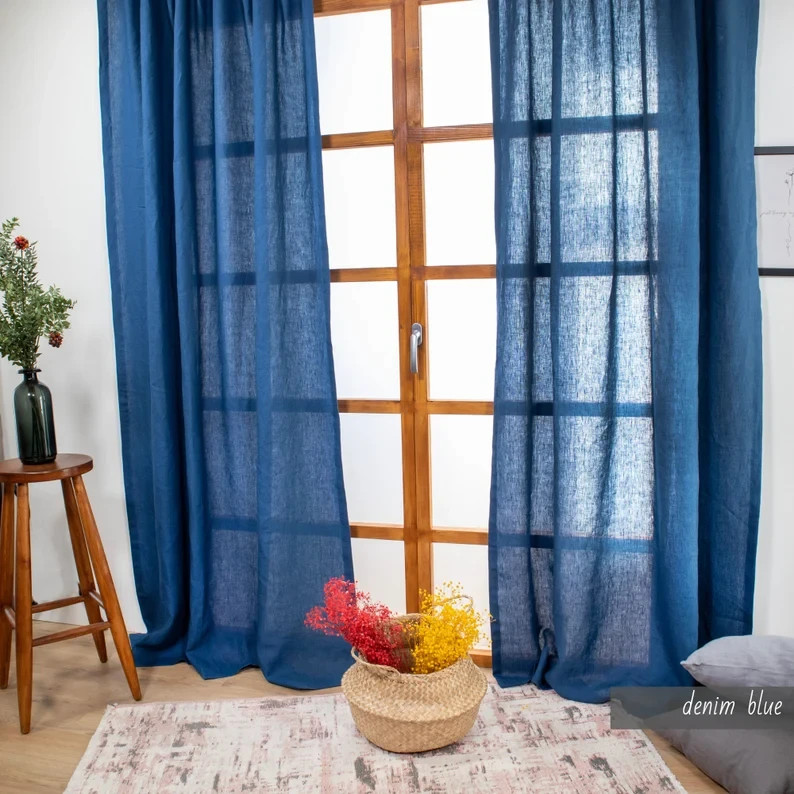 RUFFLED Linen Curtains with rod pocket 17 COLOR 100% Natural European Linen Farm