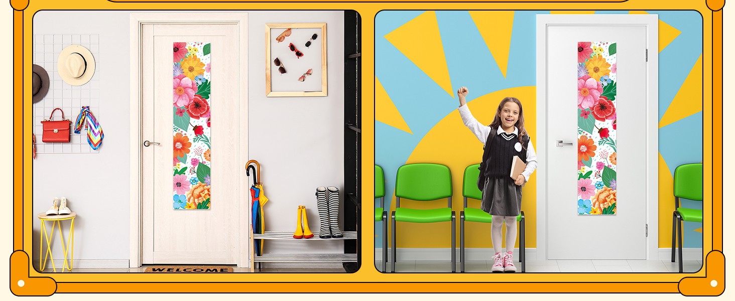 2 PCS Wildflowers Classroom Door Window Cover Flowers Door Curtain Classroom
